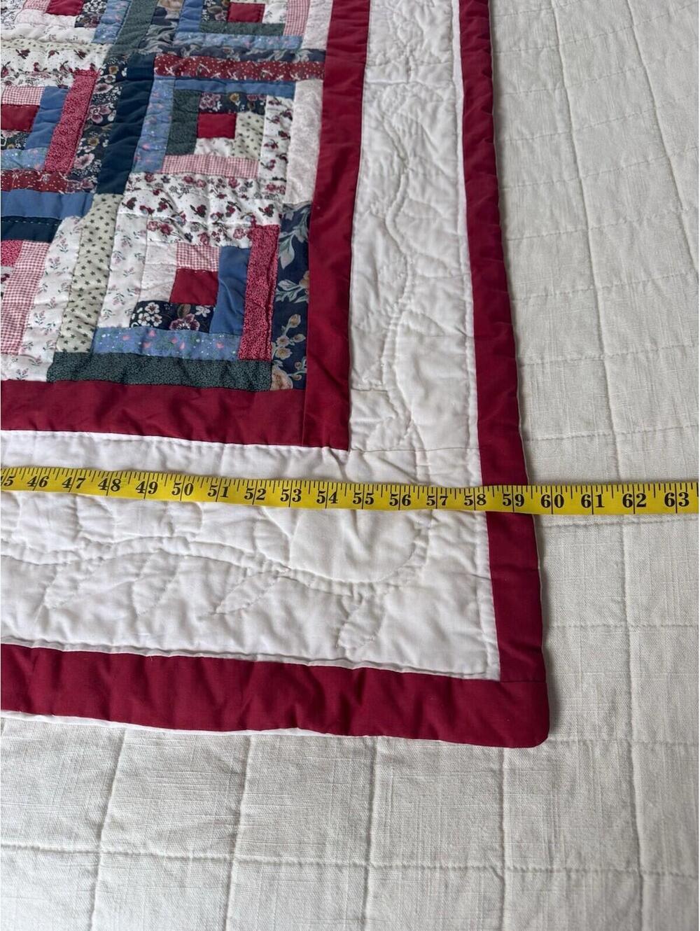Vintage Log Cabin Quilt Wall Hanging Handmade Floral Patchwork 60x48 Cottagecore - Picture 9 of 9